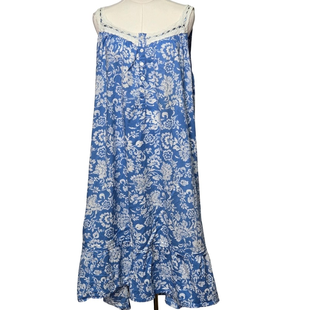 Ella Simone Dress Womens 3X Blue Floral Sundress Tank Dress Crochet Buttons